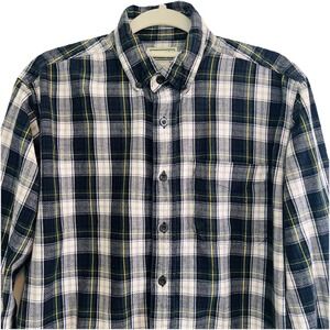 L.L.Bean Shirt Mens Medium Blue Green Plaid Flannel Traditional Fit Button Down